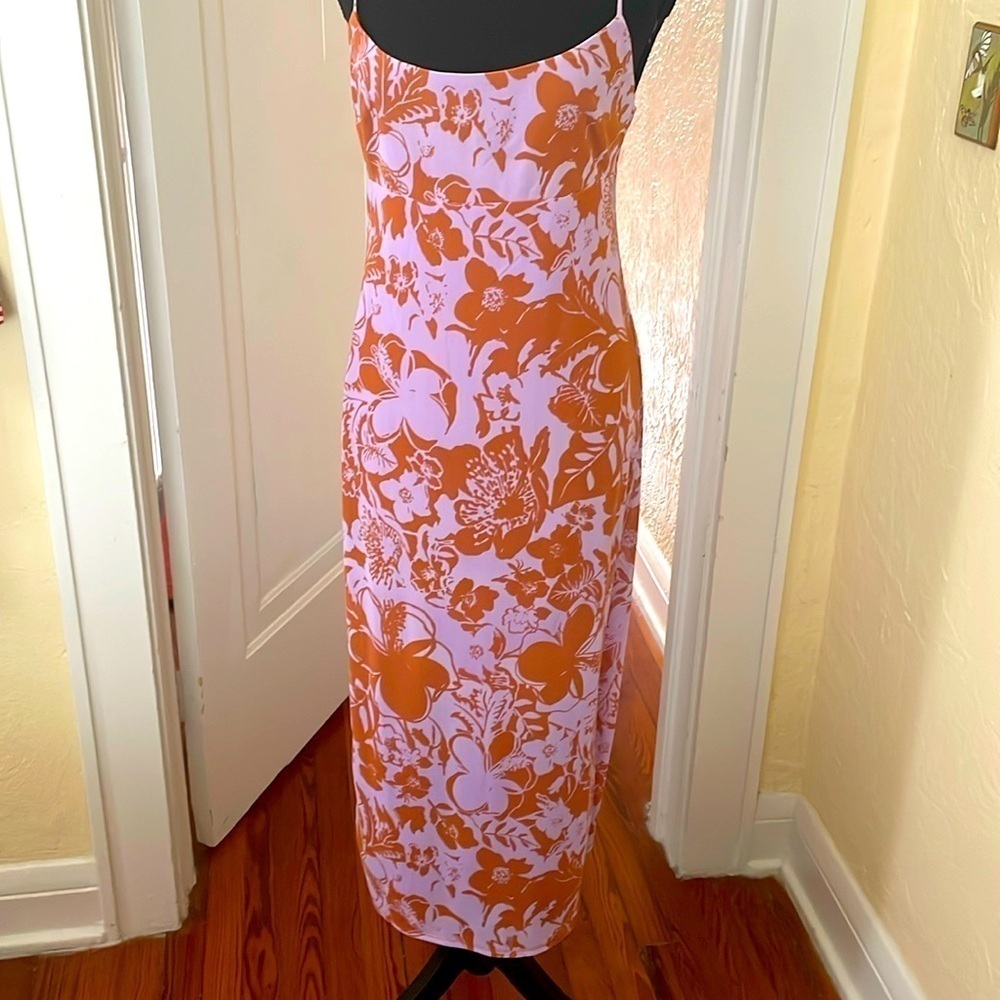 WAYF Purple Floral Slip‎ style midi lined Mesh with slit on side size M -NWOT